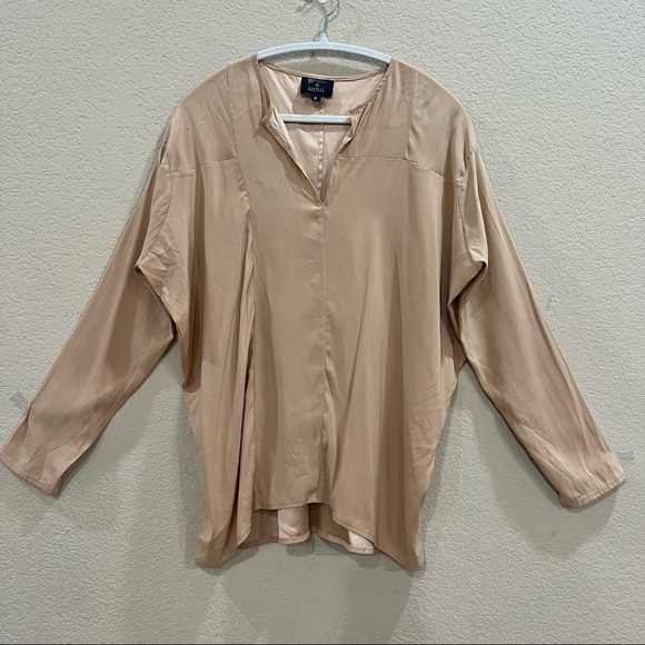 Zero + Maria Cornejo Tops - Maria + Cornejo Silk Blouse Womens Sz 8 Gold Brown Oversized Draped Pleated Read